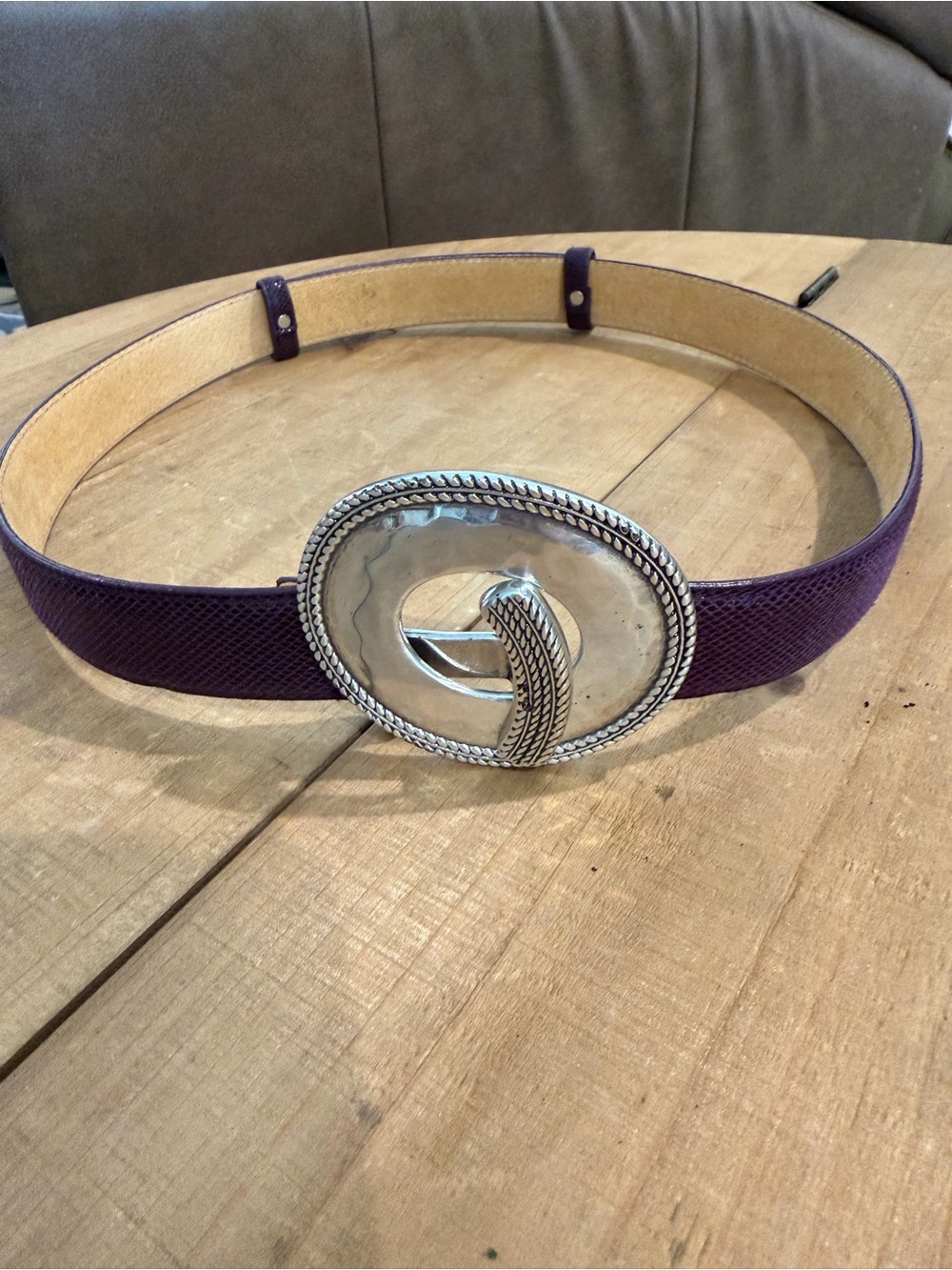 Purple Textured Women's Belt with Silver Oval Buckle